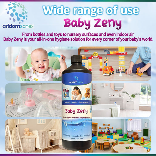 Baby Sanitising Spray – HOCl Hypochlorous Acid, No Rinse, Alcohol & Fragrance-Free Mist for Bottles, Dummies, Toys, Changing Mats, Nursery Surfaces, Air – 330 ml Refillable – Baby Zeny