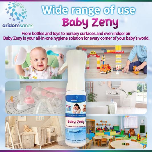Baby Sanitising Spray – HOCl Hypochlorous Acid, No Rinse, Alcohol & Fragrance-Free Mist for Bottles, Dummies, Toys, Changing Mats, Nursery Surfaces, Air – 330 ml Refillable – Baby Zeny
