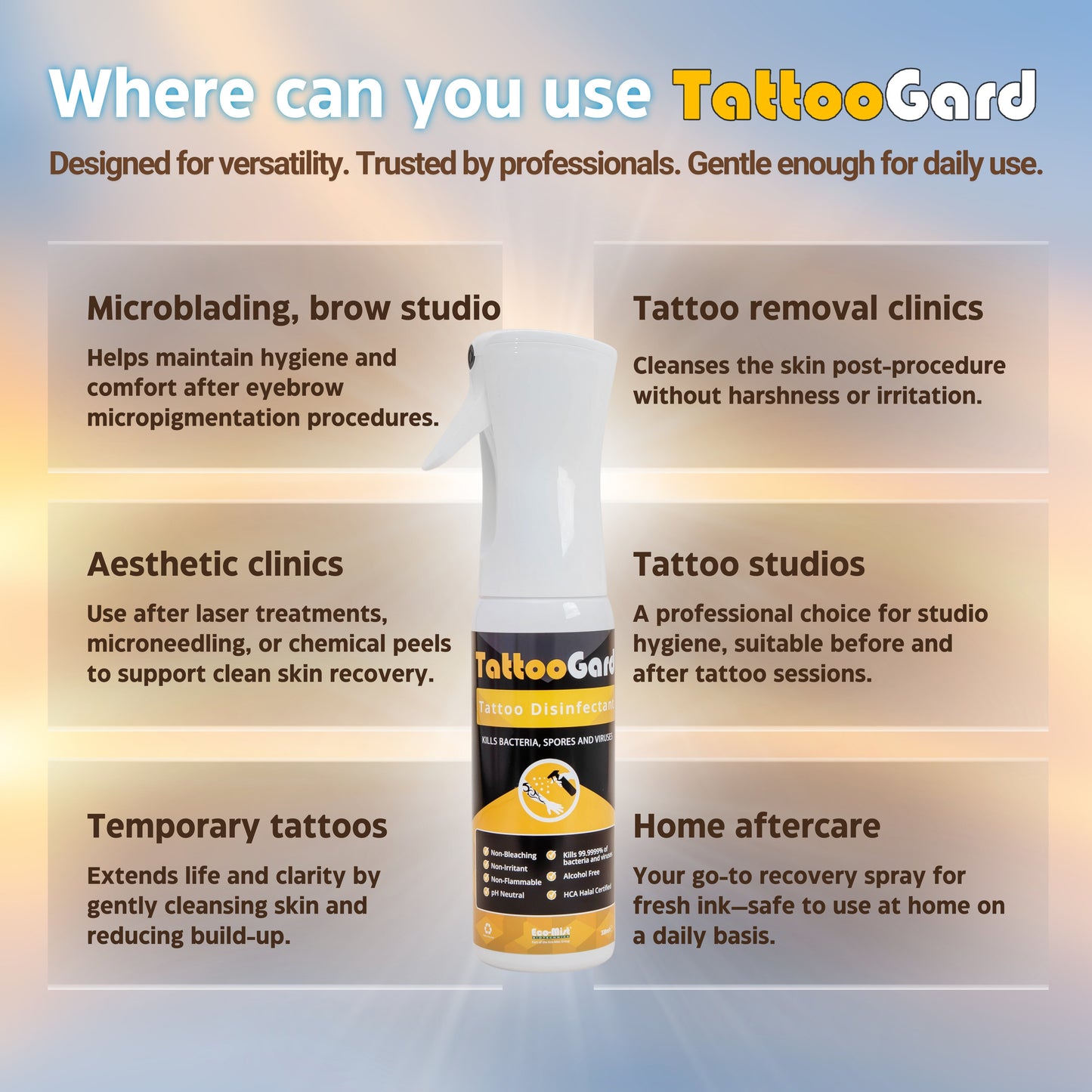 Tattoo Aftercare Spray – Alcohol-Free Cleanser & Skin Disinfectant | pH Neutral, Fragrance-Free HOCl Formula for Fast Healing (330ml Mist) TattooGard