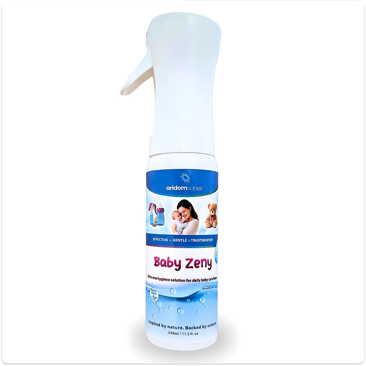 Baby Sanitising Spray – HOCl Hypochlorous Acid, No Rinse, Alcohol & Fragrance-Free Mist for Bottles, Dummies, Toys, Changing Mats, Nursery Surfaces, Air – 330 ml Refillable – Baby Zeny
