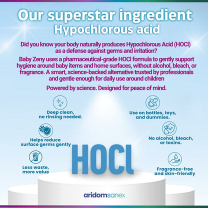 Baby Zeny Sanitising Spray – Pack of 3 × 330 ml, HOCl Hypochlorous Acid No-Rinse Mist for Bottles, Toys, Changing Mats & Nursery Surfaces