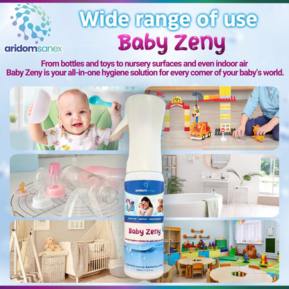 Baby Sanitising Spray – HOCl Hypochlorous Acid, No Rinse, Alcohol & Fragrance-Free Mist for Bottles, Dummies, Toys, Changing Mats, Nursery Surfaces, Air – 330 ml Refillable – Baby Zeny