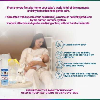 Baby Zeny Sanitising Spray – Pack of 3 × 330 ml, HOCl Hypochlorous Acid No-Rinse Mist for Bottles, Toys, Changing Mats & Nursery Surfaces
