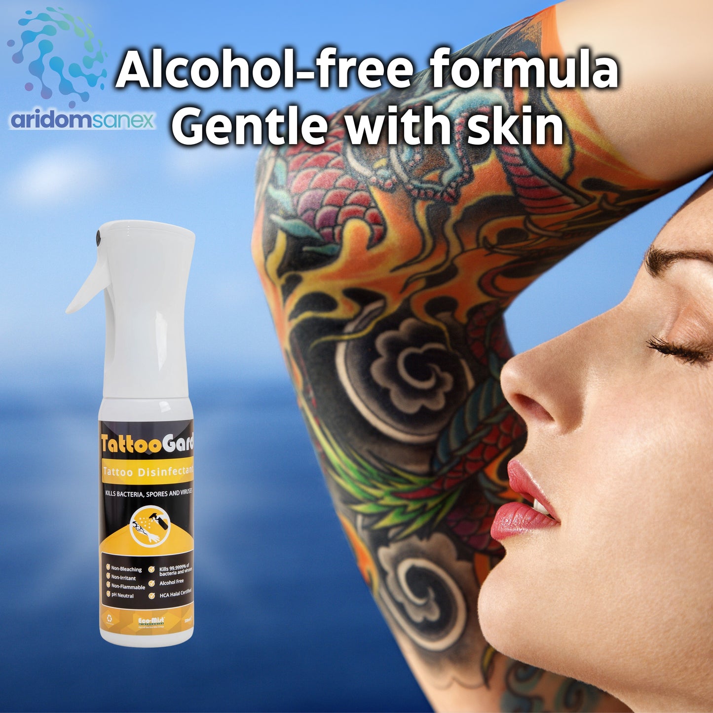 Tattoo Aftercare Spray – Alcohol-Free Cleanser & Skin Disinfectant | pH Neutral, Fragrance-Free HOCl Formula for Fast Healing (330ml Mist) TattooGard