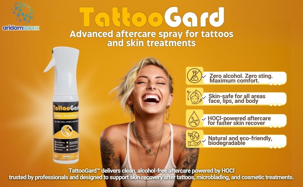 Tattoo Cleanser & Skin Disinfectant Refill Spray 500 ml (PK 12) – Alcohol-Free, HOCl-Powered, pH-Neutral, Fragrance-Free Formula TattooGard