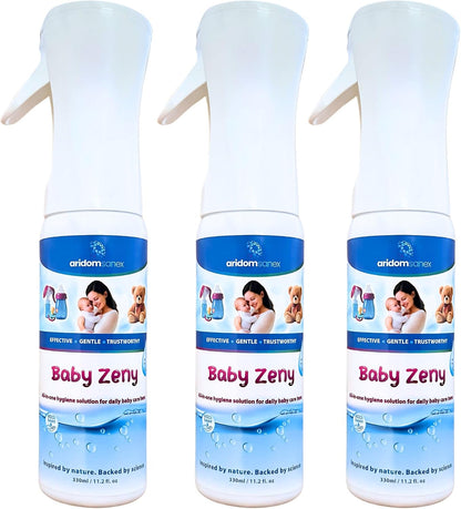 Baby Zeny Sanitising Spray – Pack of 3 × 330 ml, HOCl Hypochlorous Acid No-Rinse Mist for Bottles, Toys, Changing Mats & Nursery Surfaces