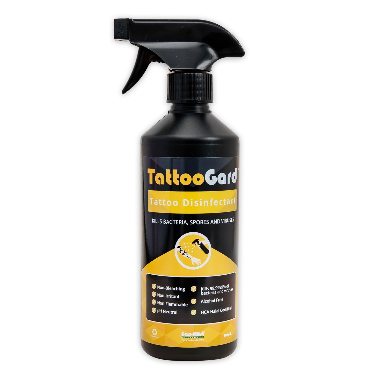 Tattoo Cleanser & Skin Disinfectant Refill Spray 500 ml (PK 12) – Alcohol-Free, HOCl-Powered, pH-Neutral, Fragrance-Free Formula TattooGard
